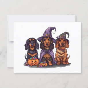 Postal Perros de bruja de Halloween Dachshund