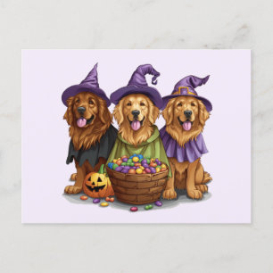 Postal Perros de bruja de Halloween Golden Retriever