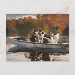 Postal Perros de caza en barca de Winslow Homer