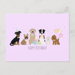 Postal Perros de Fiesta de Cumpleaños Morados Felices