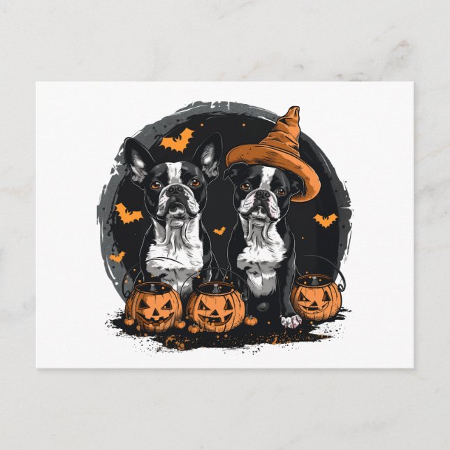 Postal Perros de Halloween Boston Terrier (Anverso)
