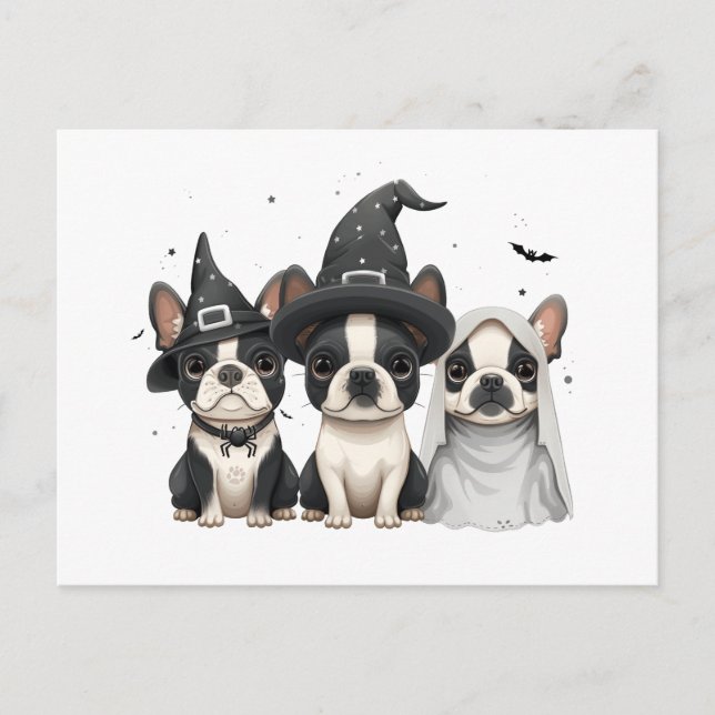 Postal Perros de Halloween Boston Terrier (Anverso)