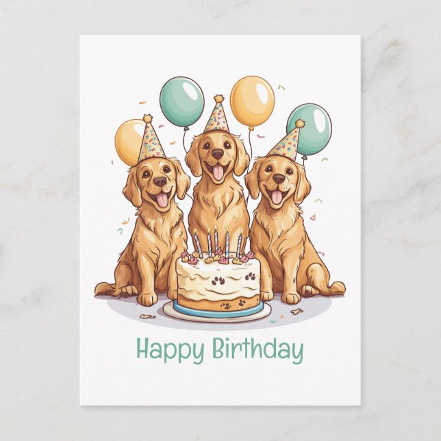 Postal Perros de la recuperación de oro del cumpleaños fe (Anverso)