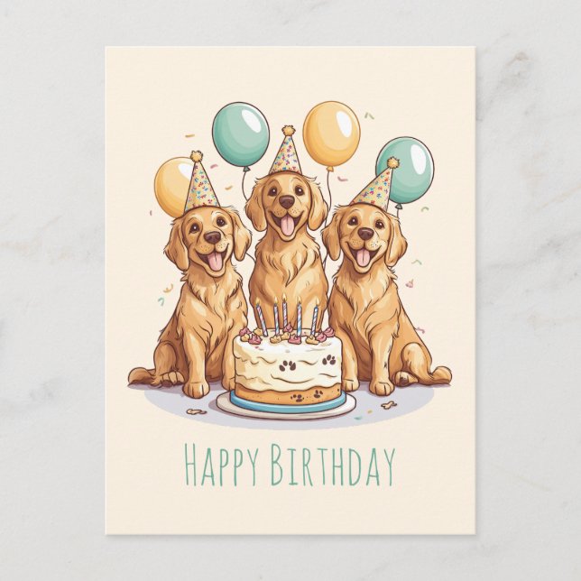 Postal Perros de la recuperación de oro del cumpleaños fe (Anverso)
