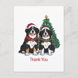 Postal Perros de montaña berneses de Navidad gracias
