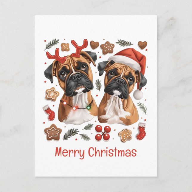 Postal Perros del Boxer navideño (Anverso)