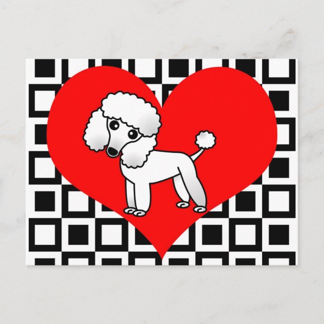 Postal Perros del corazón de I - Poodle blanco (Anverso)