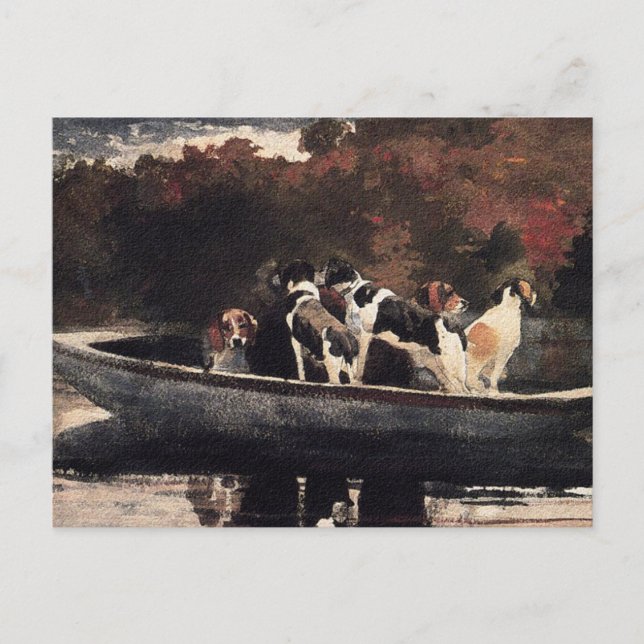 Postal Perros en un bote de Winslow Homer (Anverso)