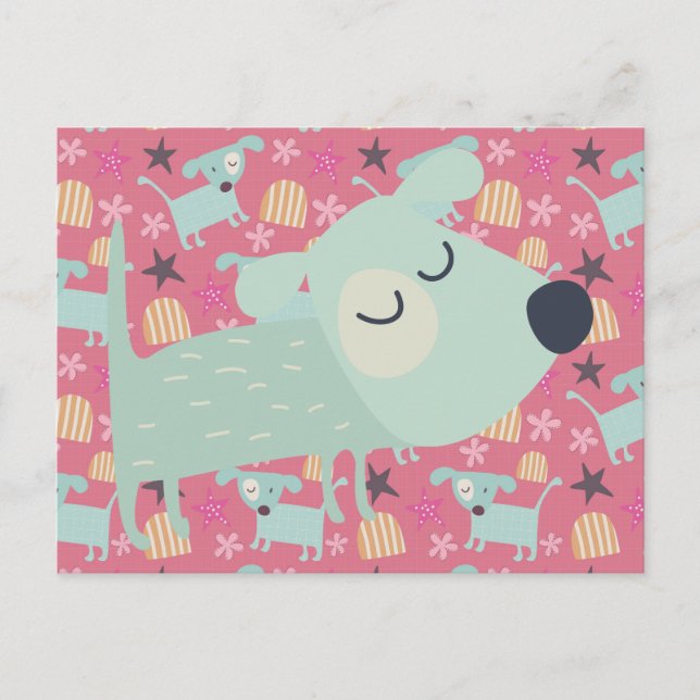 Postal Perros, estrellas y flores (Anverso)
