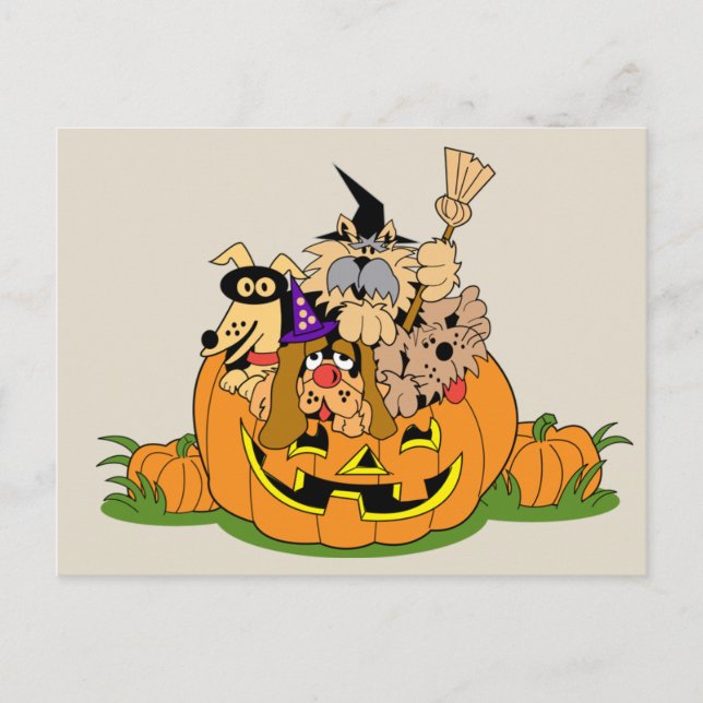 Postal Perros felices de Halloween en calabaza (Anverso)