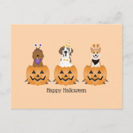 Postal Perros felices de Halloween en calabazas