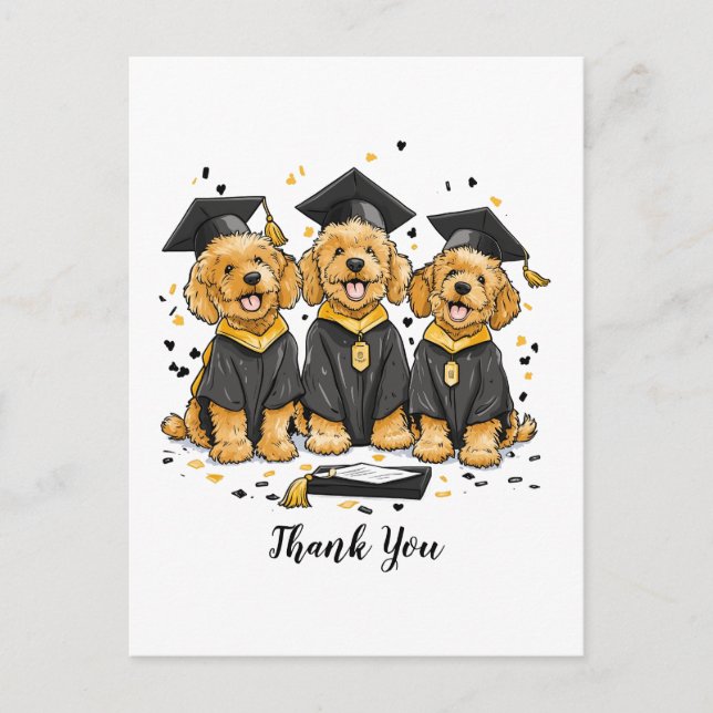 Postal Perros Goldendoodle de graduación agradecidos (Anverso)