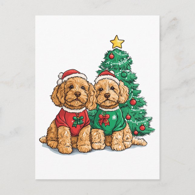 Postal Perros Goldendoodle de Navidad (Anverso)