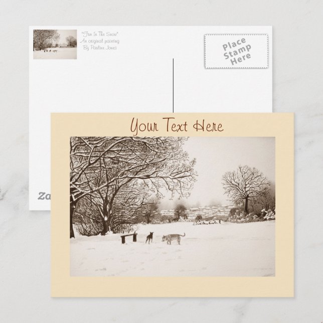 Postal perros jugando con el paisaje de la nieve del invi (Anverso / Reverso)