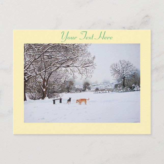 Postal perros jugando con el paisaje de la nieve del invi (Anverso)