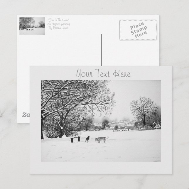 Postal perros jugando el paisaje de nieve en invierno (Anverso / Reverso)