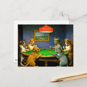 Postal Perros Jugando Snooker Billar Diversión Parodia