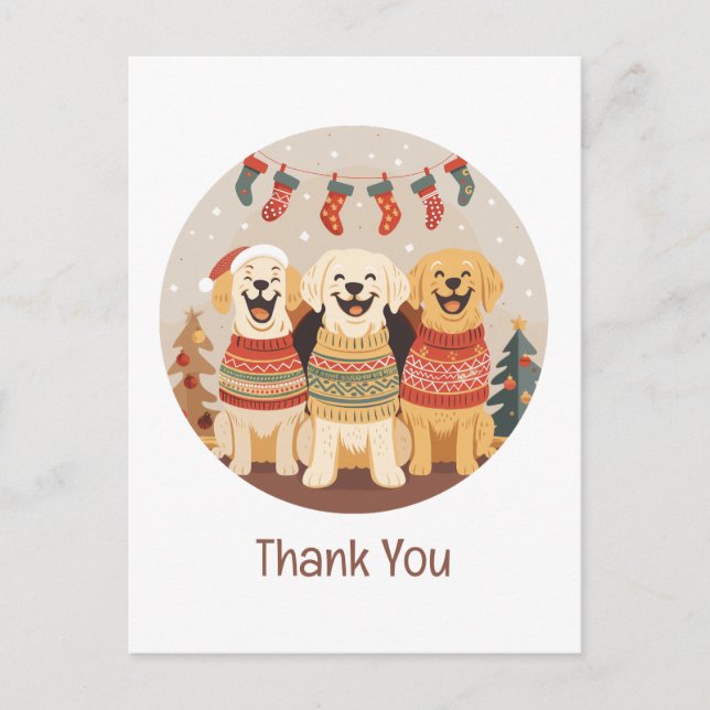 Postal Perros Labrador Retriever de Navidad Gracias (Anverso)