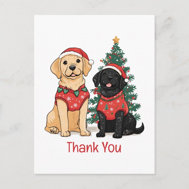 Postal Perros Labrador Retriever de Navidad Gracias (Anverso)