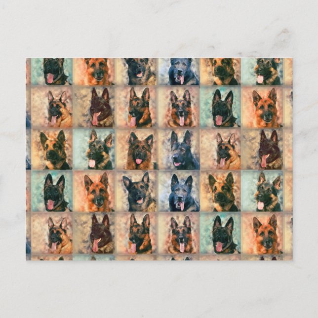 Postal Perros pastores alemanes - GSD - Collage de arte d (Anverso)