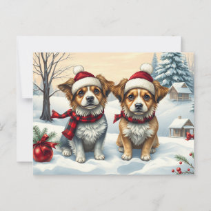 Postal Perros pequeños con atuendo de invierno precoz e i