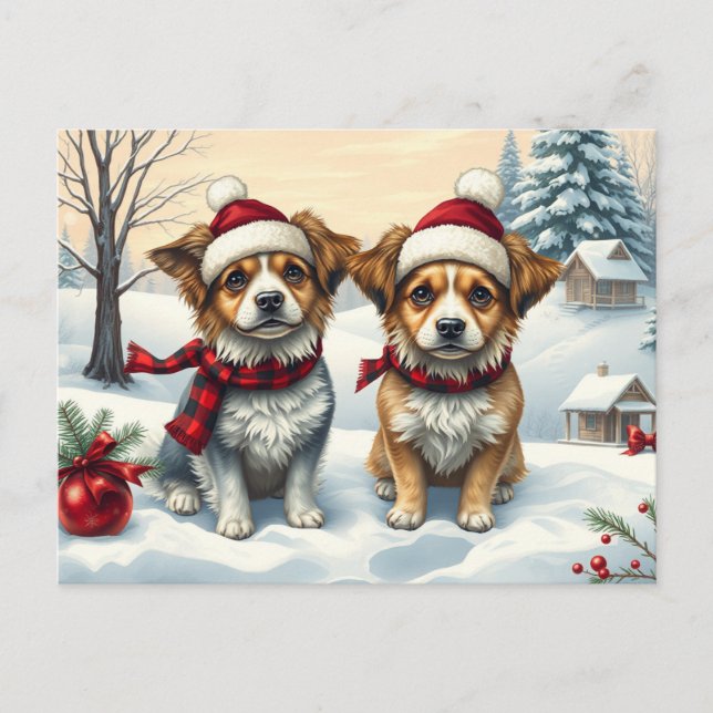 Postal Perros pequeños con atuendo de invierno precoz e i (Anverso)