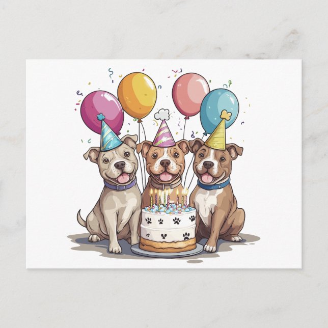 Postal Perros Pit Bull de cumpleaños (Anverso)