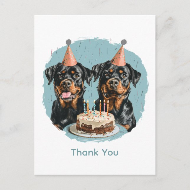 Postal Perros Rottweiler Cumpleaños Gracias (Anverso)