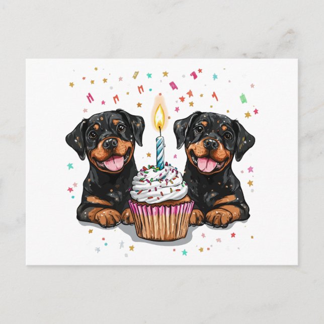 Postal Perros Rottweiler de cumpleaños (Anverso)