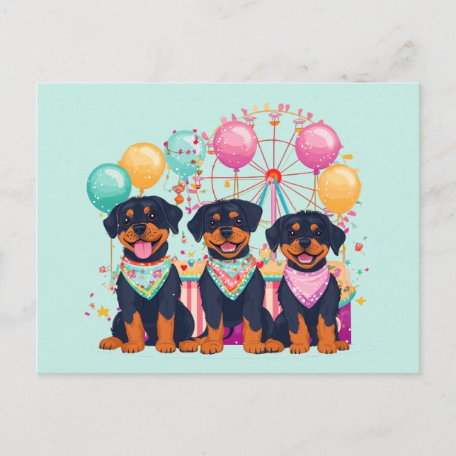 Postal Perros Rottweiler en una Feria  (Anverso)