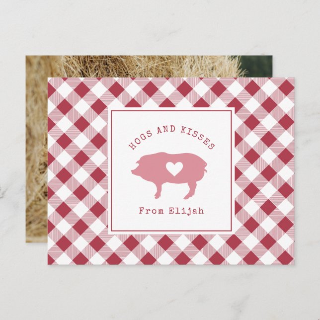 Postal Perros y besos de cerdo rosa foto de San Valentín (Anverso / Reverso)