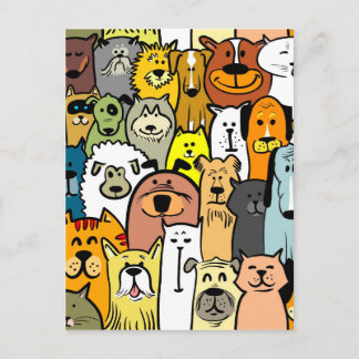 Postal Perros y gatos ilustrados