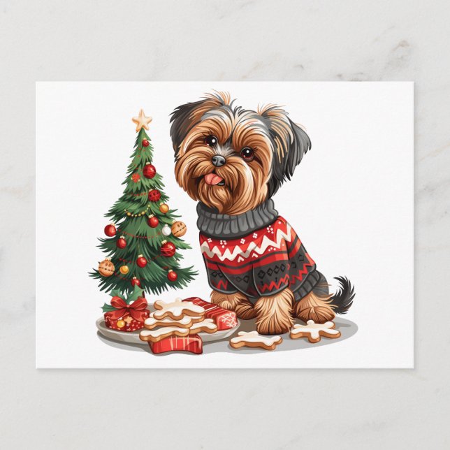 Postal Perros Yorkshire Terrier de Navidad (Anverso)