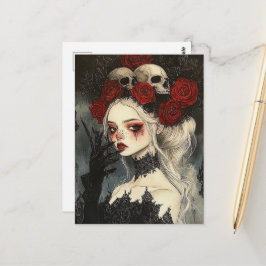 Postal Persephone Goth Rosas Rojas Calaveras