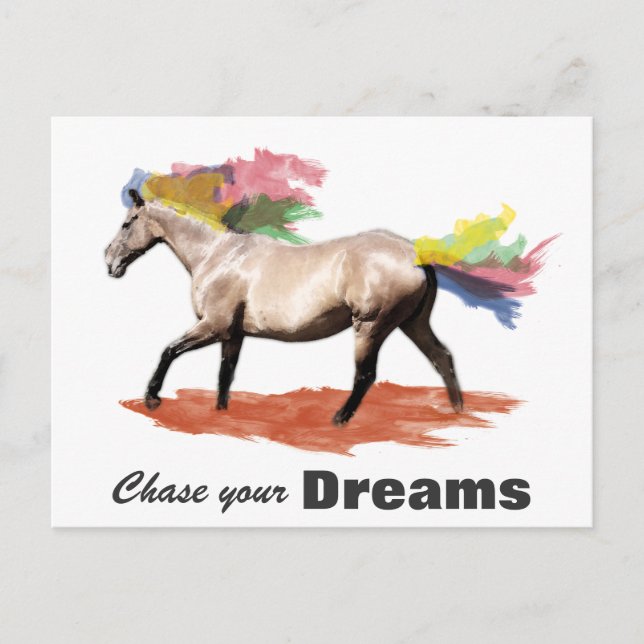 Postal Persigue tus sueños Caballo Melena Arcoíris (Anverso)