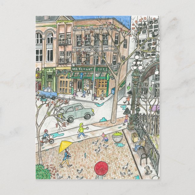 Postal Persiguiendo a las lluvias, la plaza Pioneer, Seat (Anverso)