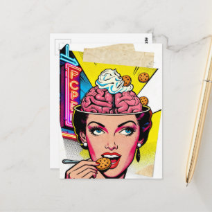 Postal Persona abstracta surrealista con galletas en su c