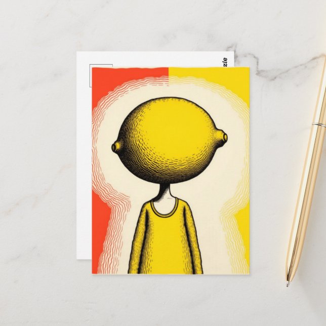 Postal Persona con una Limón por Cabeza (Anverso/Reverso In Situ)
