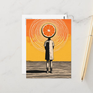Postal Persona con una rodaja de naranja por cabeza