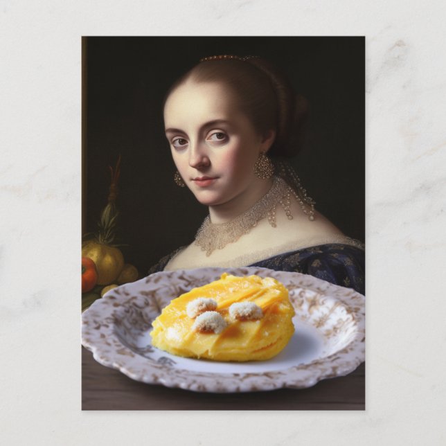 Postal Persona en la pintura mirando la comida (Anverso)