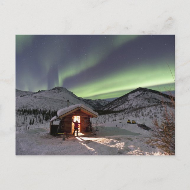 Postal Persona en la puerta de la cabaña Caribou Bluff (Anverso)