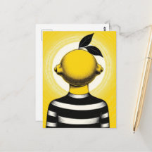 Persona surrealista con un limón por cabeza