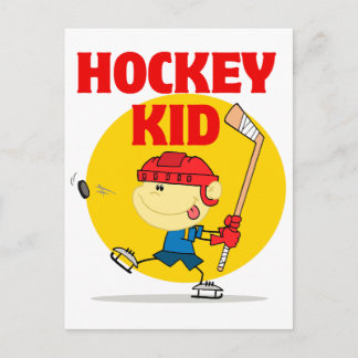 Postal personaje de caricatura de un chico de hockey lind