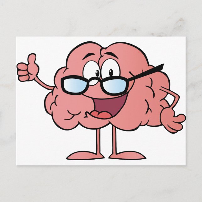 Postal Personaje De Caricatura Del Cerebro Dando Los Pulg (Anverso)