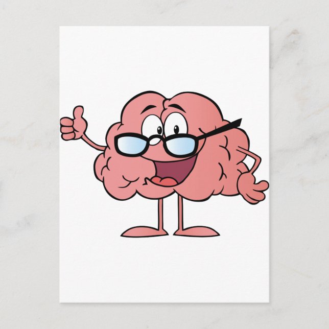 Postal Personaje De Caricatura Del Cerebro Dando Los Pulg (Anverso)