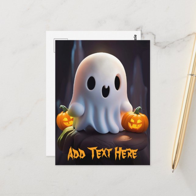 Postal Personaje de Halloween Bebé Fantasma Lindo y Espel (Anverso/Reverso In Situ)