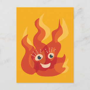 Postal Personaje de la llama de fuego de quemadura feliz