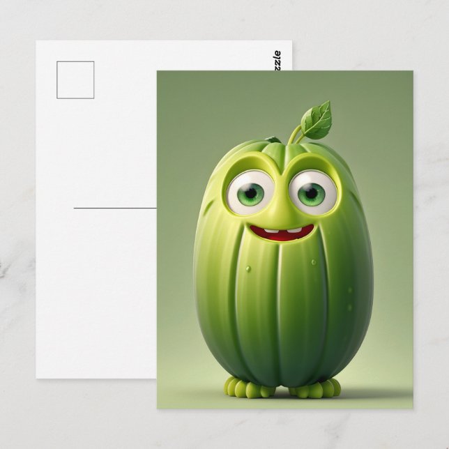 Postal Personaje de pepino gracioso  (Anverso / Reverso)