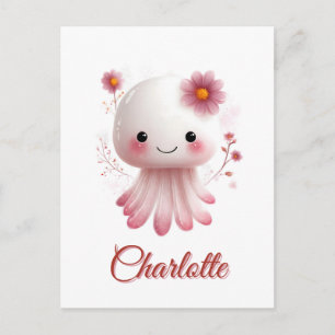 Postal Personaje de Pulpo Rosa y Blanco con Nombre Person