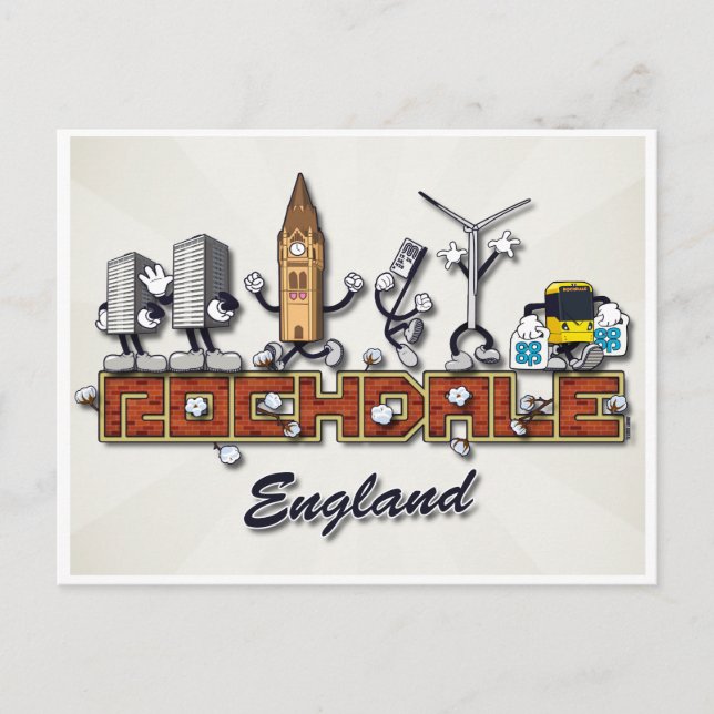 Postal Personajes de caricatura de Rochdale (Anverso)